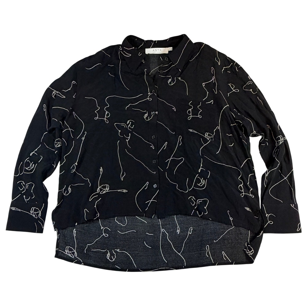 ASTR The Label‎ Button Down Ballet Sketch XS Black Womens High Low Shirt